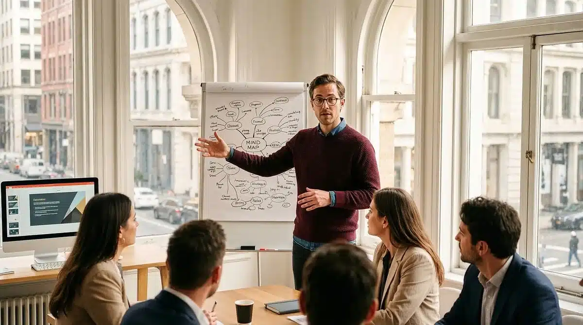 Reunión anónima planificando entrada en nuevos mercados con mapas